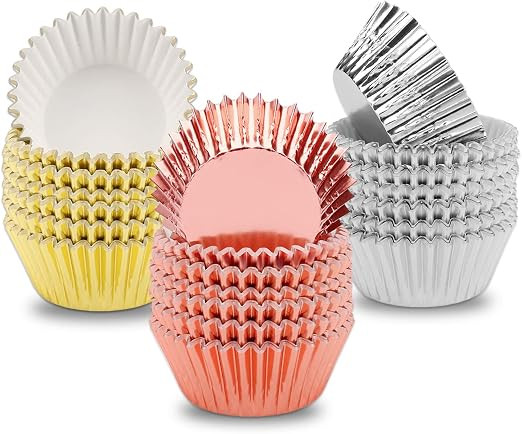 Foil Cupcake Liners Metallic Muffin Paper Cases Baking Cups Gold Sliver Rose Gold Pack of 300 | Amazon (US)