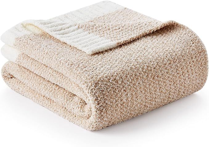 Snuggle Sac Heather Tan Throw Blanket for Couch, Reversible Throw Blanket Warm Cozy Knit Fuzzy Pl... | Amazon (US)