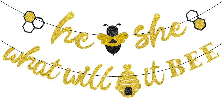 He or She What Will It Bee Banner Gender Reveal Garland with Bee and Beehive Baby Shower Glitter ... | Amazon (US)