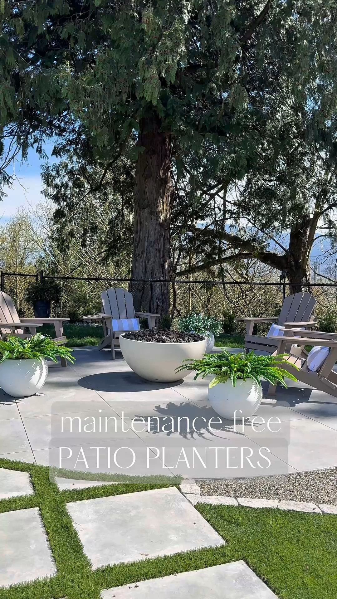 Easy Summer planters..no watering, no mess! 
Artificial flowers and ferns with oversized white planters.. classic Summer combination 🤍
I sprayed my ferns with Scotchgard UV protection… Keeps them nice and green all summer long! 