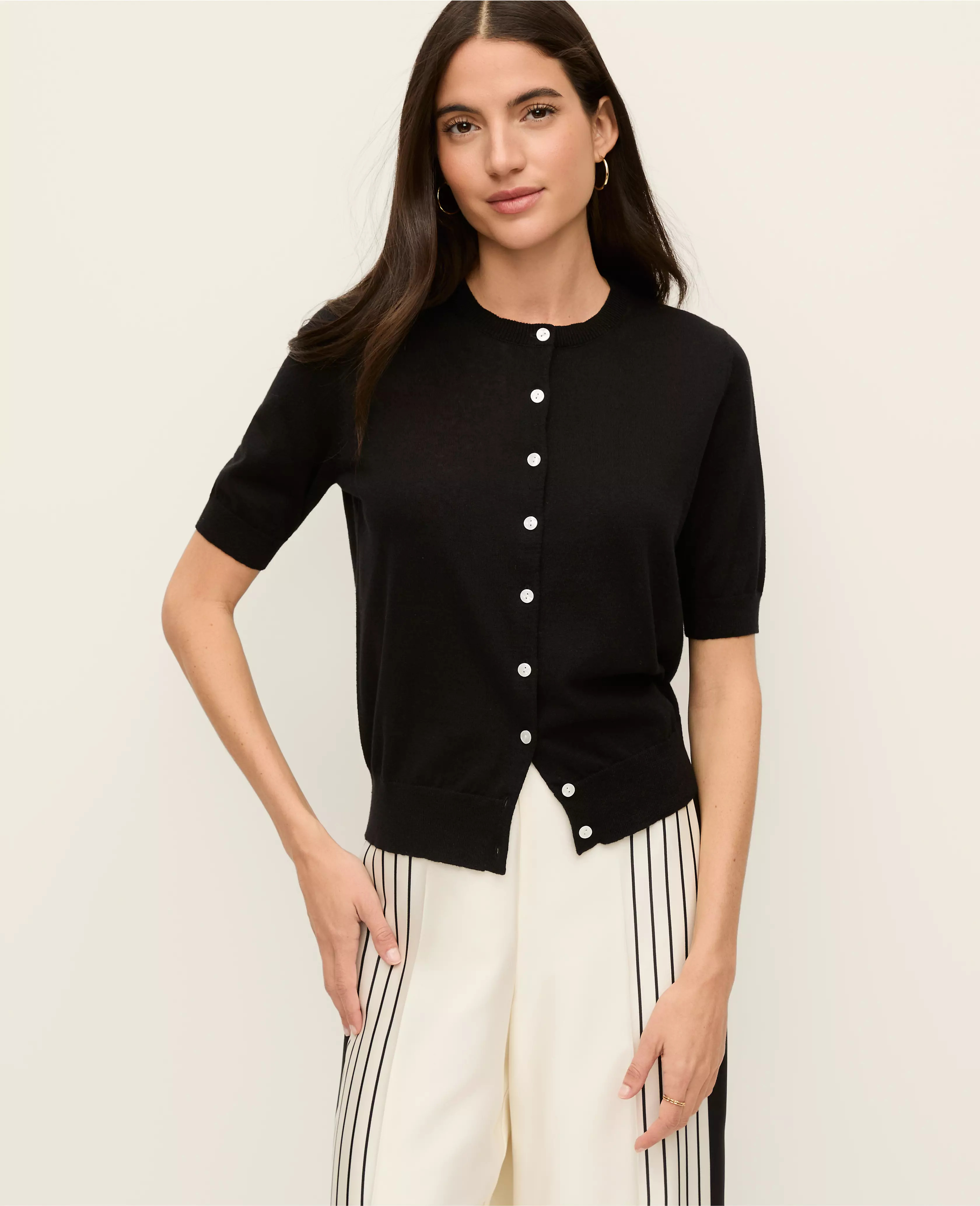 Short Sleeve Linen Ann Cardigan | Ann Taylor
