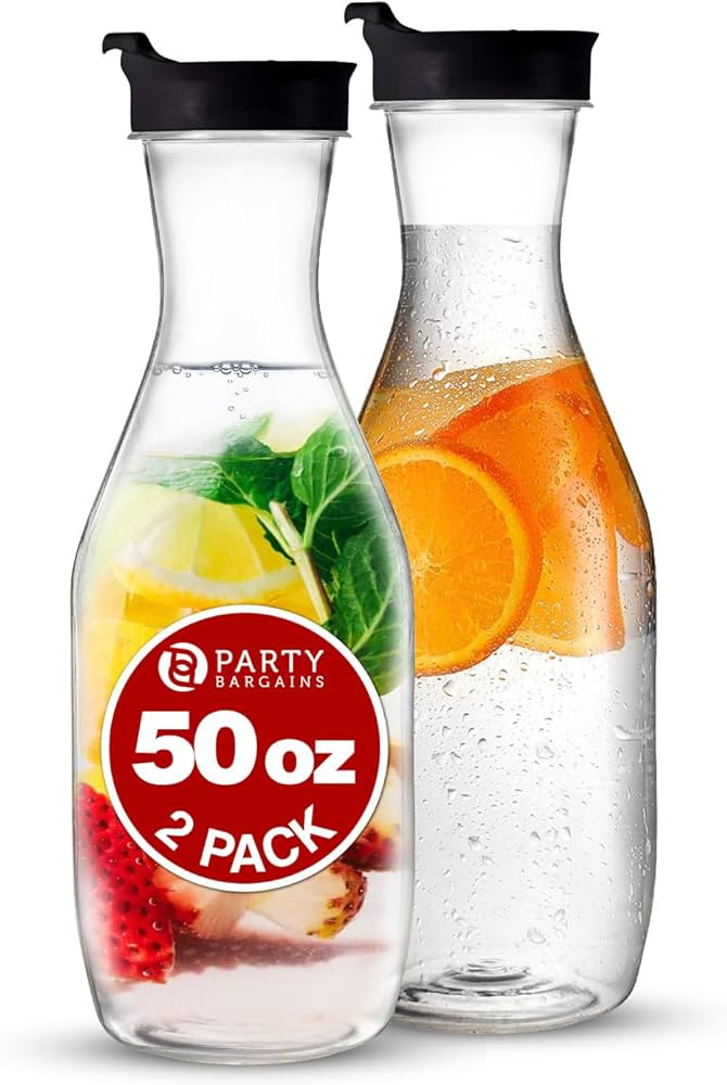 Party Bargains 50 oz. Plastic Carafe with Lids - Clear, 2 Count, Black Flip Tab Lid Premium Quali... | Amazon (US)