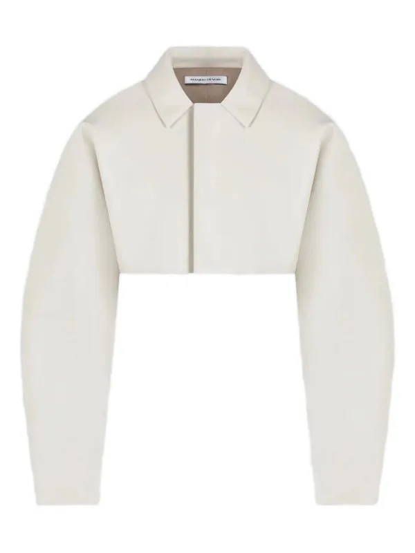 faux-leather beige super crop jacket | Farfetch Global