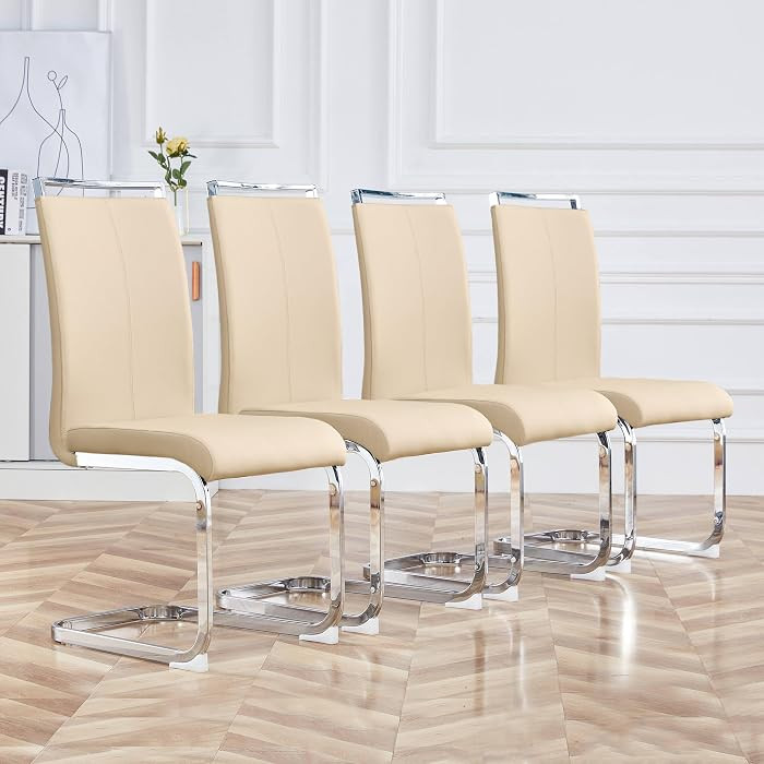 Modern Dining Chairs Set of 4, Side & Kitchen Chairs with Silver Frame, Faux Leather Padded Seat ... | Amazon (US)