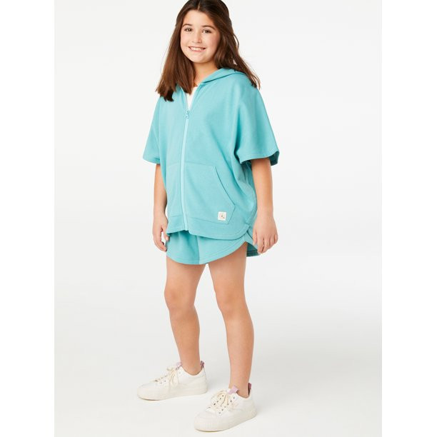 Free Assembly Girls Short Sleeve Fleece Poncho & Shorts, 2-Piece Outfit Set, Sizes 4-18 | Walmart (US)