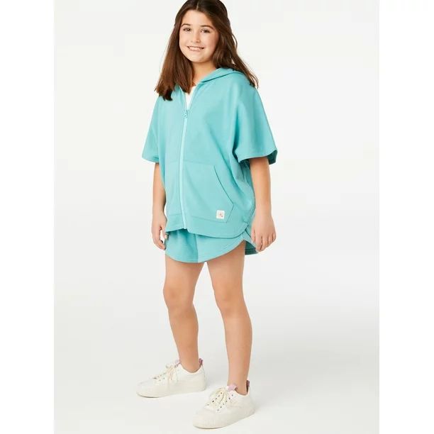 Free Assembly Girls Short Sleeve Fleece Poncho & Shorts, 2-Piece Outfit Set, Sizes 4-18 | Walmart (US)