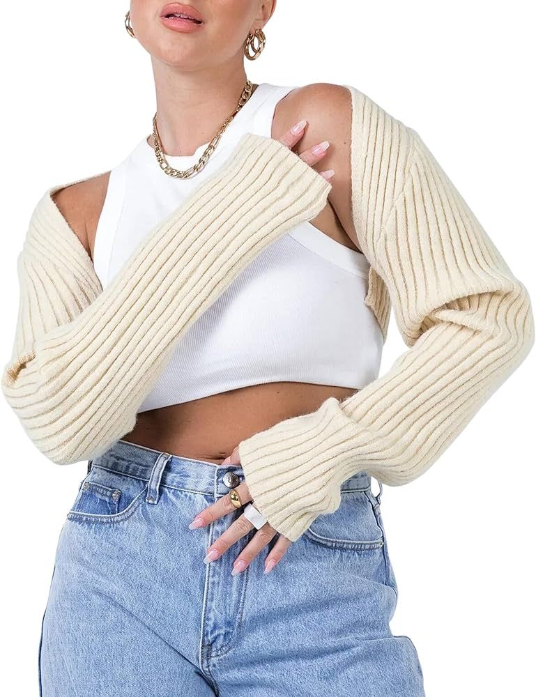PICPUNMAK Women Long Sleeve Open Front Knit Crop Cardigan Drop Shoulder Solid Loose Knitted Cropped  | Amazon (US)