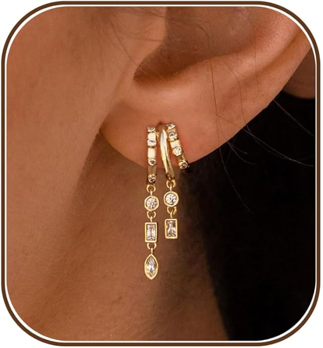 Dangle Earrings for Women, Dainty Drop Earrings 14K Gold Plated Illusion Long Gold Earrings for W... | Amazon (US)