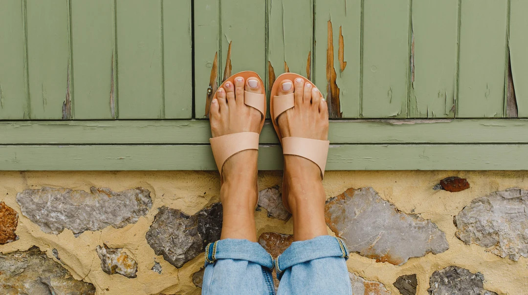 Greek Women Handmade Flat Leather Sandals with Asymetric Straps ~ Spring Summer Toe Ring Slides E... | Etsy (US)