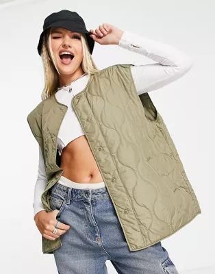 Noisy May quilted vest in khaki | ASOS | ASOS (Global)