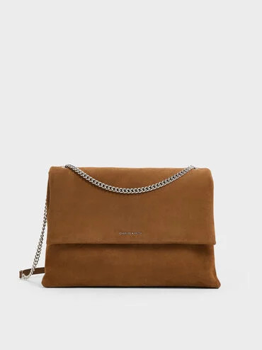 Sienna Brown Sianna Recycled Suede Chain-Handle Shoulder Bag | CHARLES & KEITH | Charles & Keith AU