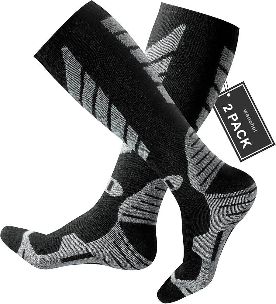 Merino Wool Ski Socks - 2 Pairs Knee High Skiing Socks, Winter Warm Snowboard Thermal Socks | Amazon (US)
