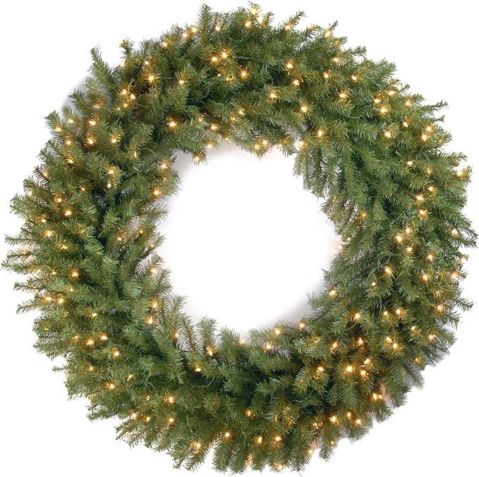 Amazon.com: National Tree Company Pre-Lit Artificial Christmas Wreath, Green, Norwood Fir, White ... | Amazon (US)