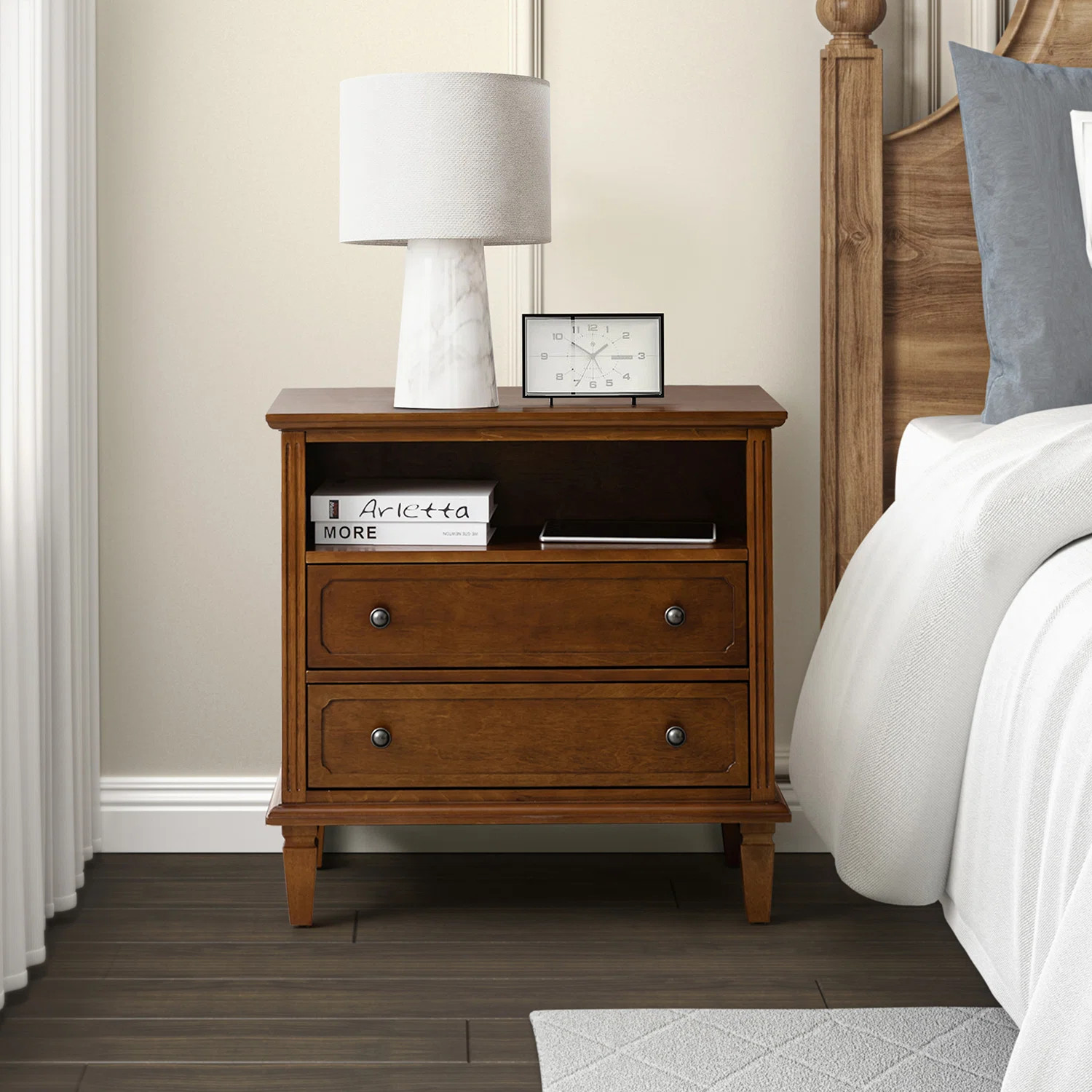 Amberlyn 2-Drawer Nightstand with Built-In Outlets and Solid Wood Legs | Wayfair North America