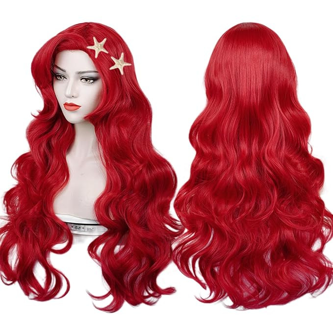 LABEAUTÉ Max Beauty Red Mermaid Wigs with Starfish Hair Clips, Curly Long Hair Daily Wig Heat Re... | Amazon (US)