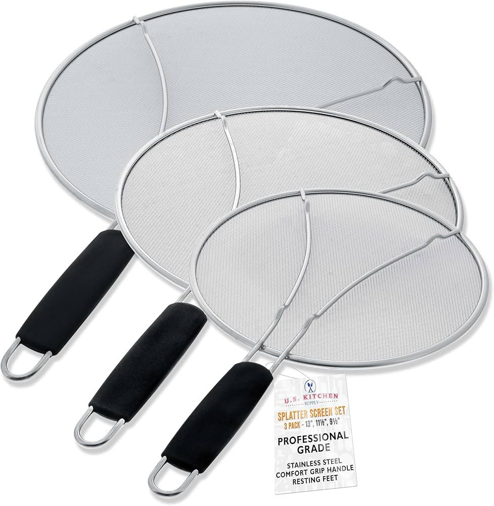 U.S. Kitchen Supply 13", 11.5", 9.5" Stainless Steel Fine Mesh Splatter Screen with Resting Feet ... | Amazon (US)