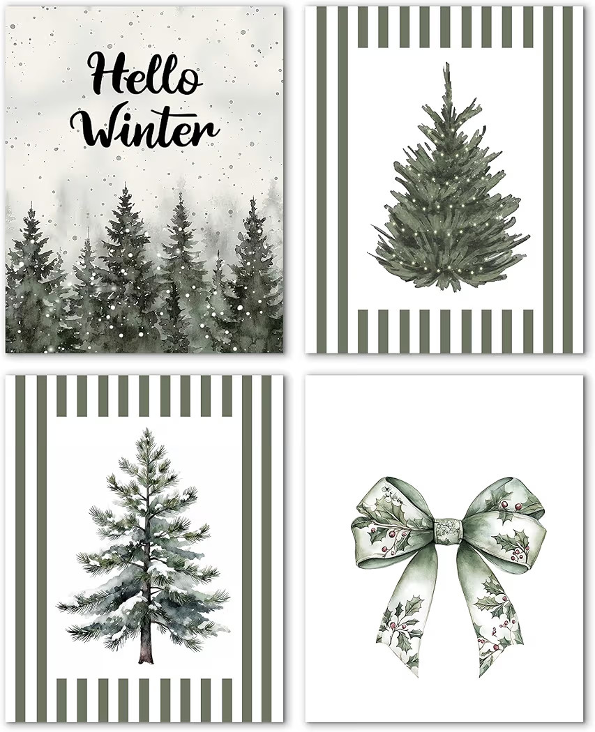 MKIJUHB Forest Green Christmas Tree Wall Art Decor, Dark Green Christmas Decor, Rustic Winter Pin... | Amazon (US)