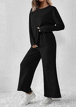 PRETTYGARDEN Women's 2 Piece Outfits Fall Casual Long Sleeve Pullover Tops and Wide Leg Pants Kni... | Amazon (US)