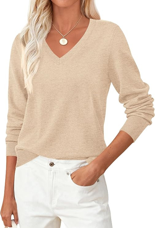 PRETTYGARDEN V Neck Sweaters for Women Cozy Fall Fashion | Soft Knit Loose Tops, Classic Pullover... | Amazon (US)