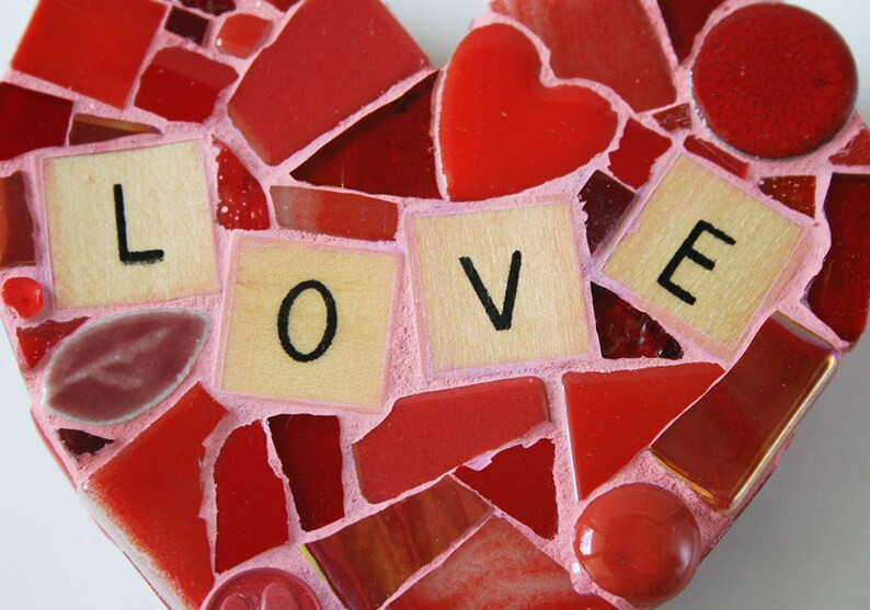 Red Mosaic Heart Paperweight Love Large Mixed Media Glass Xo Hugs Wedding Bride Valentines Day Wo... | Etsy (US)