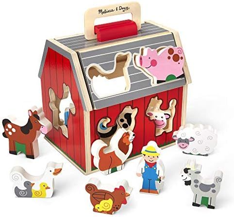 Melissa & Doug Wooden Take-Along Sorting Barn Toy with Flip-Up Roof and Handle – 10 Wooden Farm... | Amazon (US)