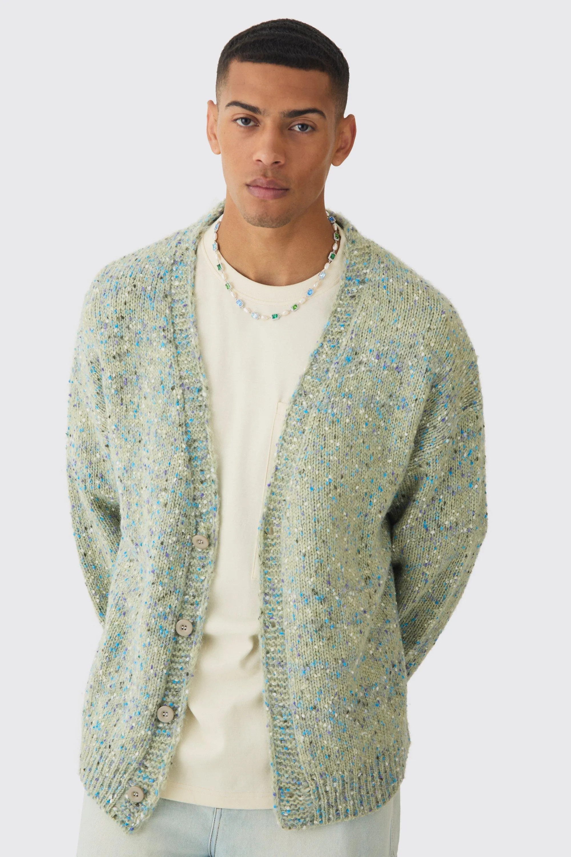 Oversized Textured Brushed Knitted Cardigan | boohooMAN (US & Canada)