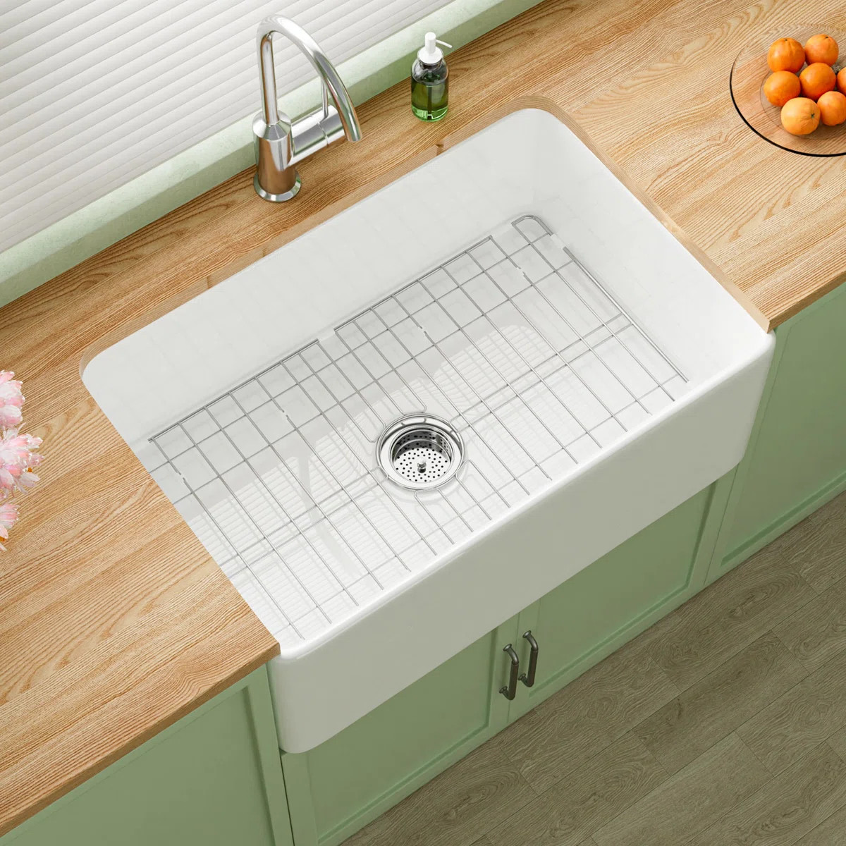27"L x 18"W Fireclay Apron Front Farmhouse Sink for Kitchen & Laundry Single Bowl White with Acce... | Wayfair North America