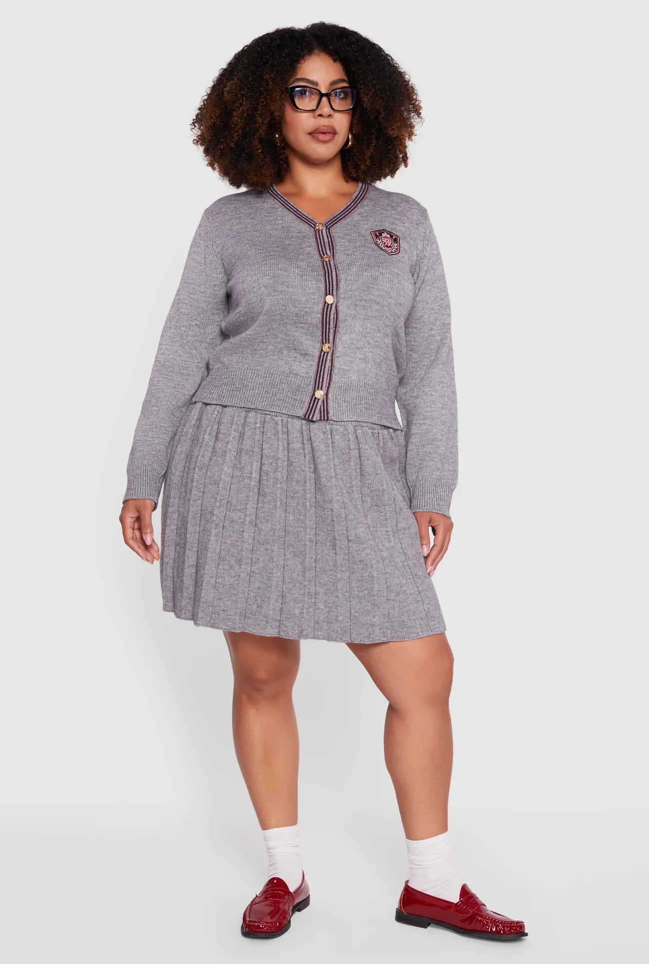 Plus Size High Waisted Stripe Trim Mini Pleated Skirt | Rainbow Shops