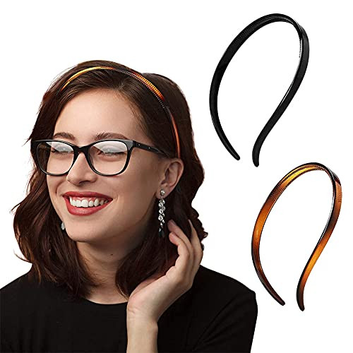 BIKCZEWIN 2PCS Plastic Flex No Pressure Headbands Teeth Comb Skinny Hair Loop for Women Girls with Glasses | Amazon (US)