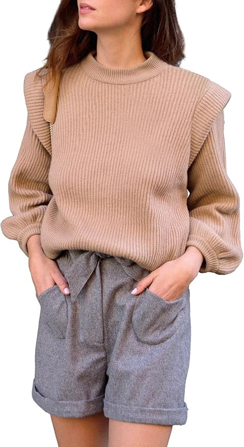 PRETTYGARDEN Women's Sweaters Casual Long Lantern Sleeve Crewneck Ribbed Knit Pullover Striped Ju... | Amazon (US)