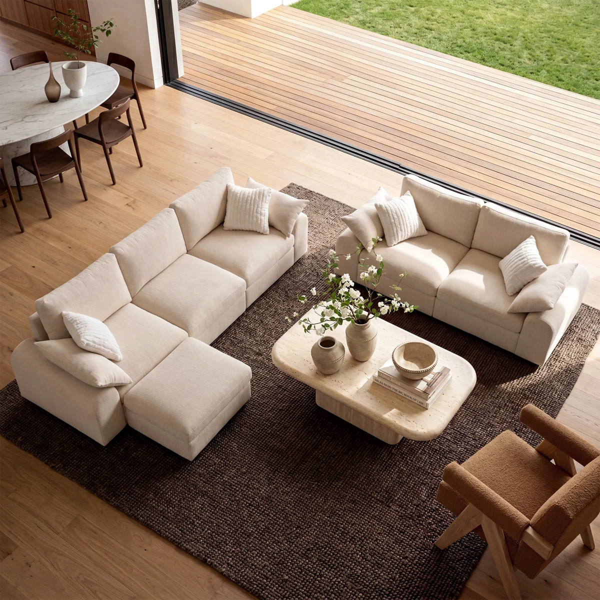 3-Piece Chenille Cloud Down-Blend Modular Round Arm Living Room Set, Includes 3-Seat Sofa, Lovese... | Wayfair North America