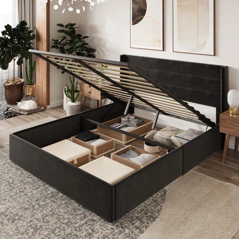 Braya Hydraulic Lift Up Storage Upholstered Platform Bed | Wayfair North America