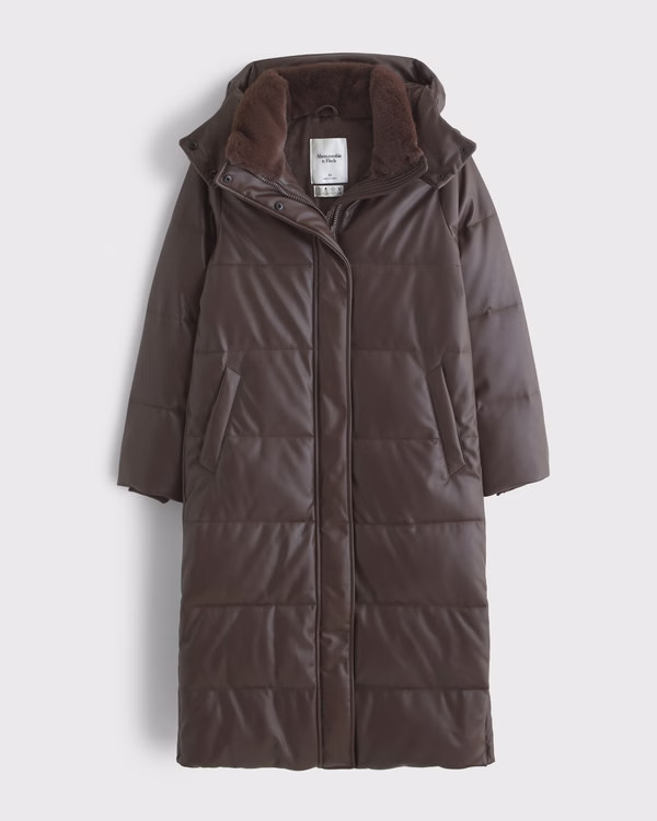 Vegan Leather Long Puffer | Abercrombie & Fitch (US)