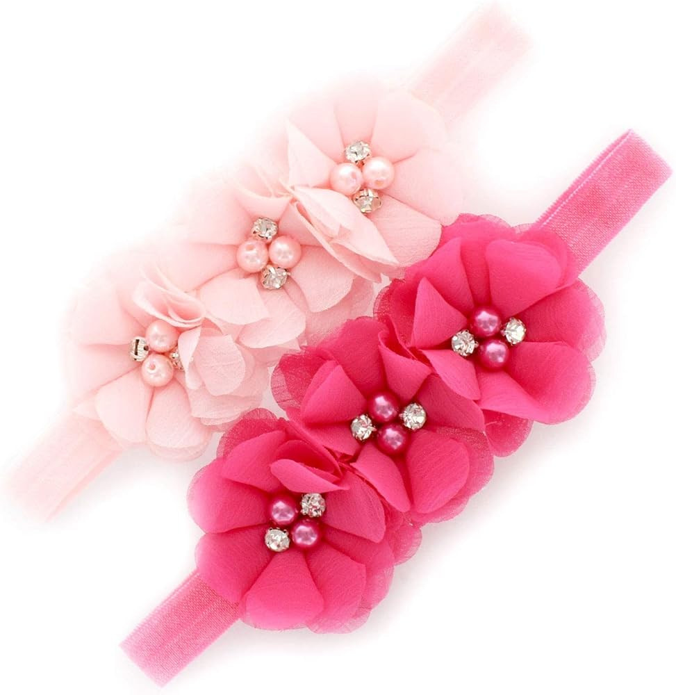 My Lello Flower Headbands Baby - Girls - Toddler Fabric Beaded Stretchy Elastic Pair | Amazon (US)