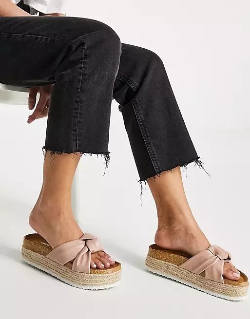 ASOS DESIGN Teegan knotted flatform sandals in beige | ASOS (Global)
