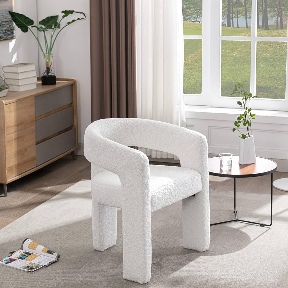 White Sherpa Barrel Dining Chairs Set of 1, Modern Comfy Upholstered Fluffy Accent Dining Room Ch... | Amazon (US)