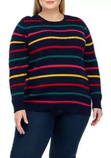 Plus Size Cable Crew Neck Striped Sweater | Belk