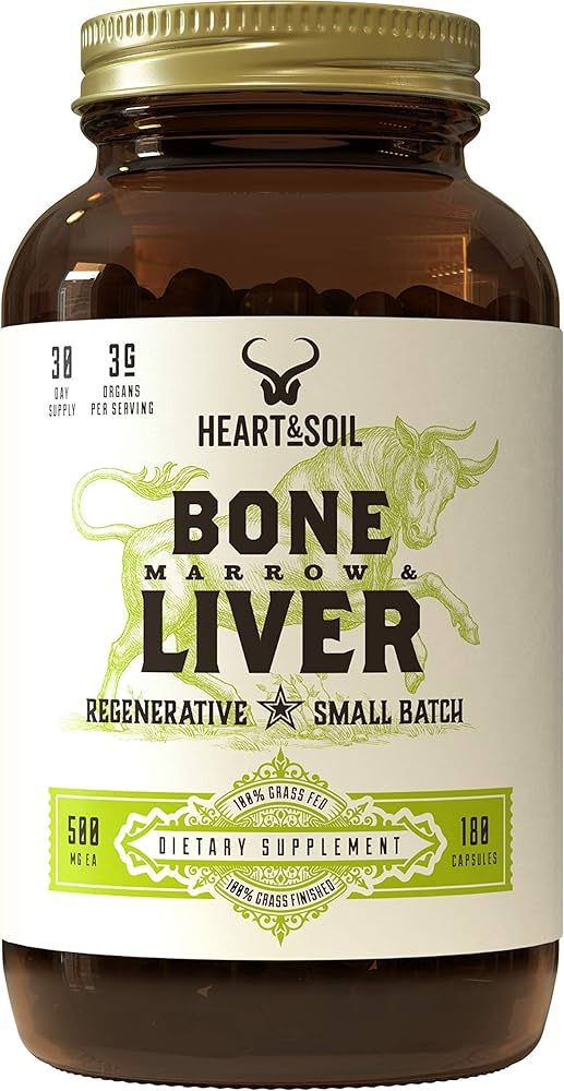 Heart & Soil Grass-Fed Bone Marrow & Liver Supplement (180 Capsules) - Desiccated Organ Supplemen... | Amazon (US)