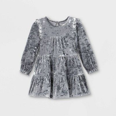 Toddler Girls' Tiered Velour Long Sleeve Dress - Cat & Jack™ Silver | Target