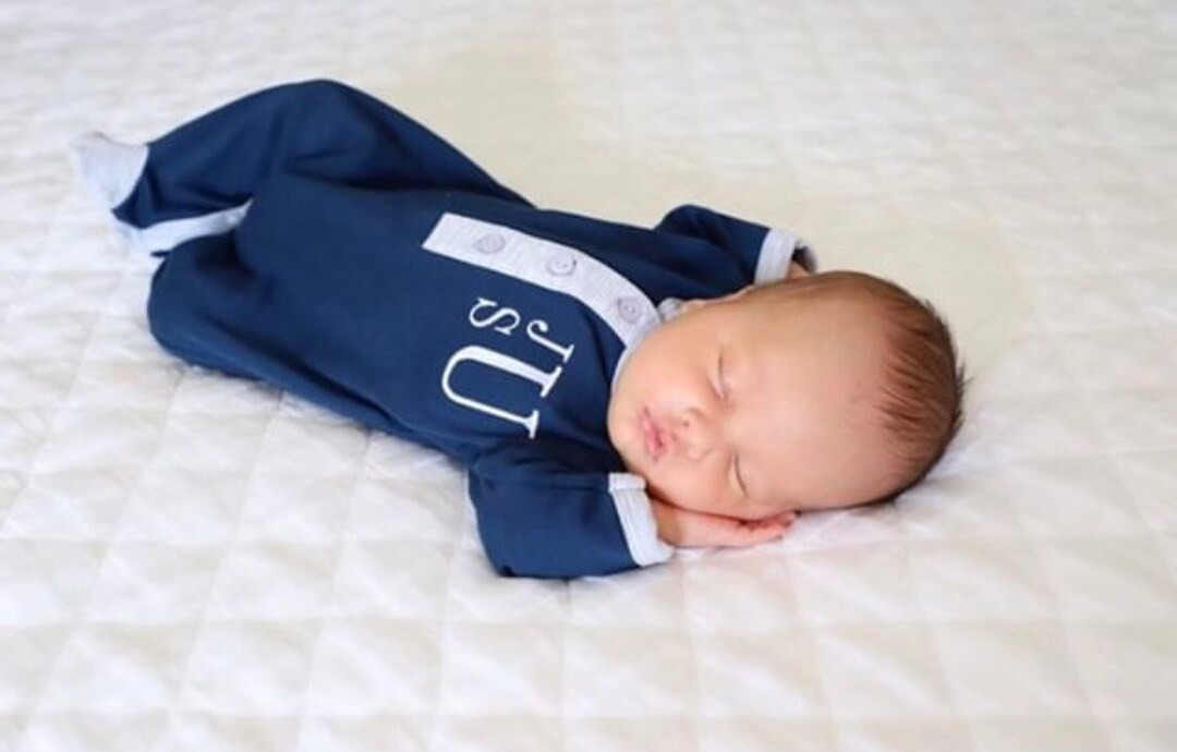 Baby boy coming home outfit, monogrammed sleeper, boy clothing, footie, romper, sk creations, pim... | Etsy (US)