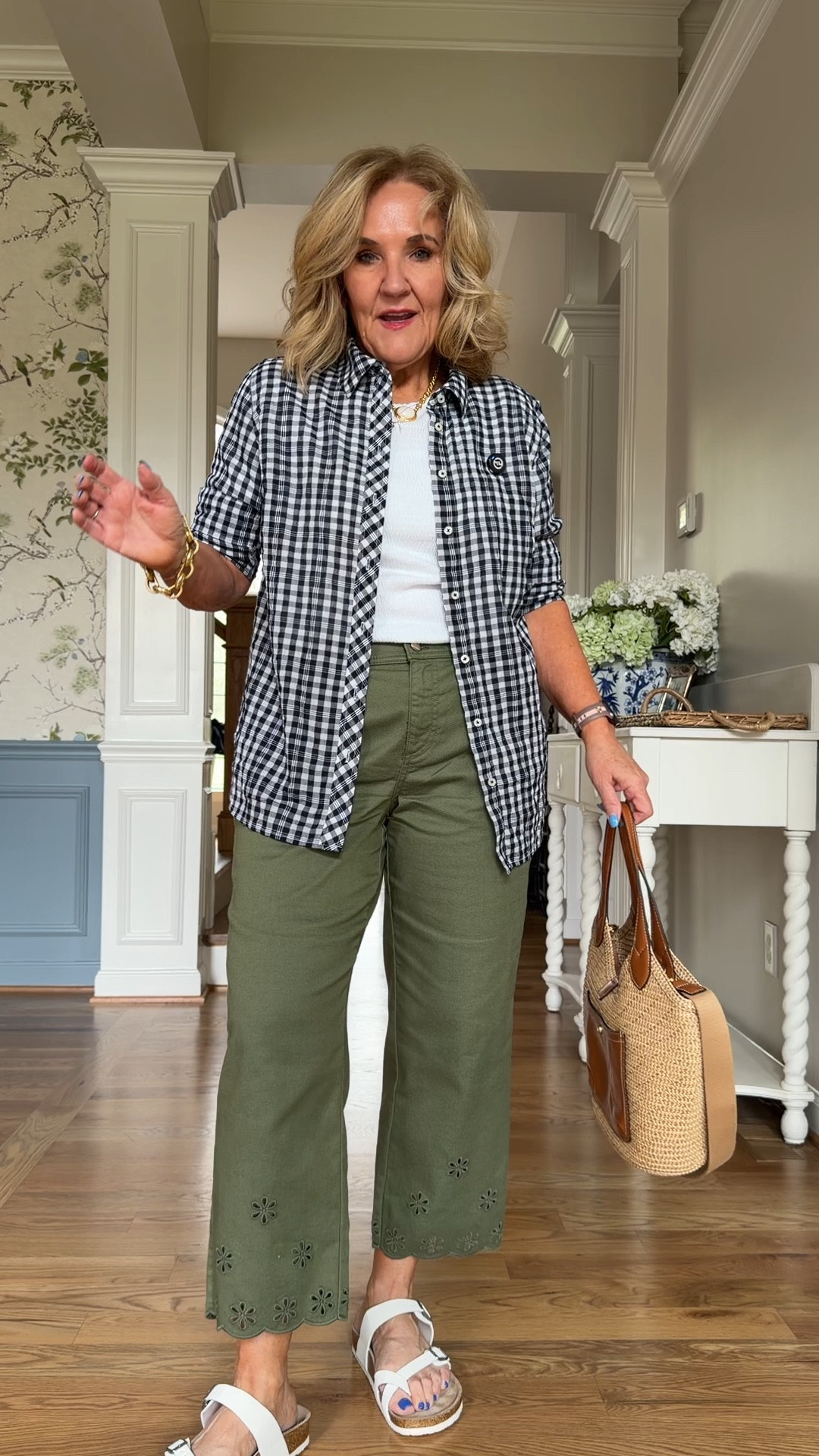 Talbots 30% off! Blouse size medium 
White tee with ruched sides size medium 
Jeans size med petite 
10% off my bag with code NANETTE

#LTKPetite #LTKSaleAlert #LTKOver40