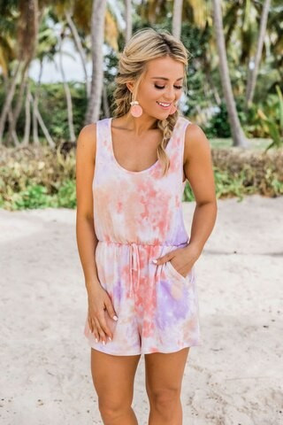 Think A Happy Thought Lavender/Peach Tie Dye Romper | The Pink Lily Boutique
