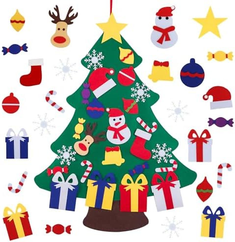 JIALWEN Felt Christmas Tree for Toddlers Kids Wall with 26pcs Detachable Ornaments DIY Set, Wall ... | Amazon (US)