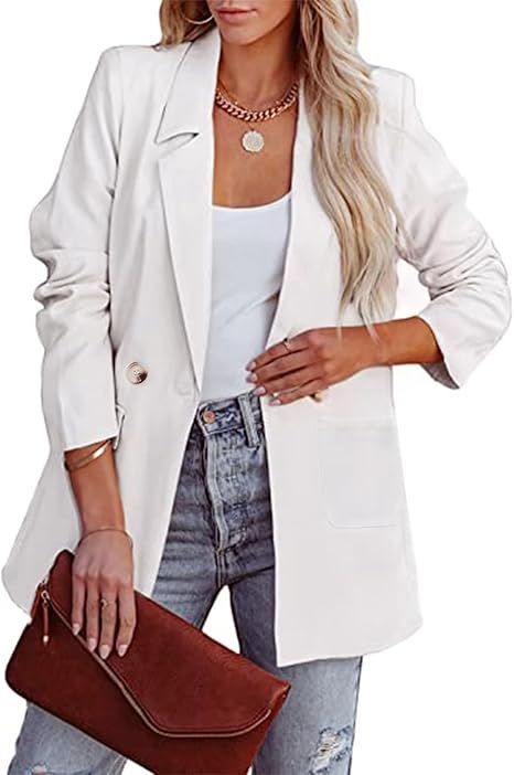 Women's Blazers & Suit Jackets Long Oversized Boyfriend White Blazer for Work Casual Office Cloth... | Amazon (US)