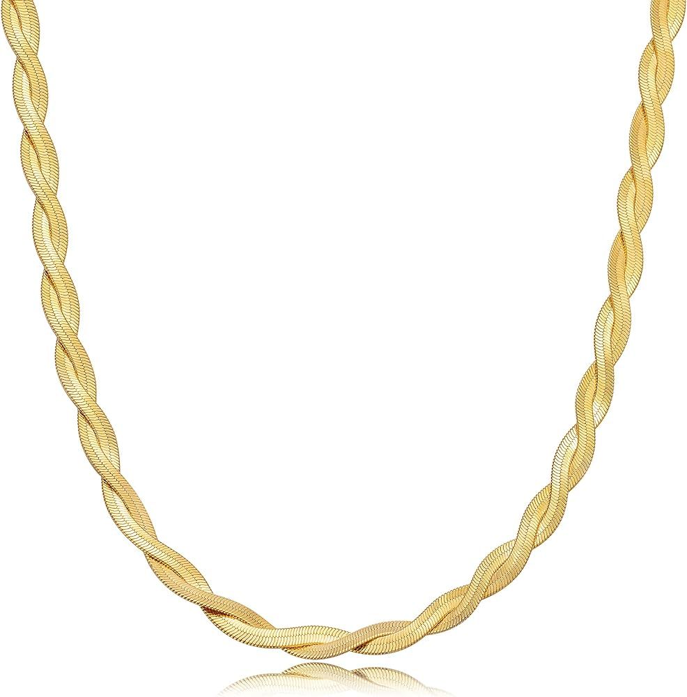 CHESKY 14K Gold/Silver Plated Snake Chain Necklace Herringbone Necklace Gold Choker Necklaces for... | Amazon (US)