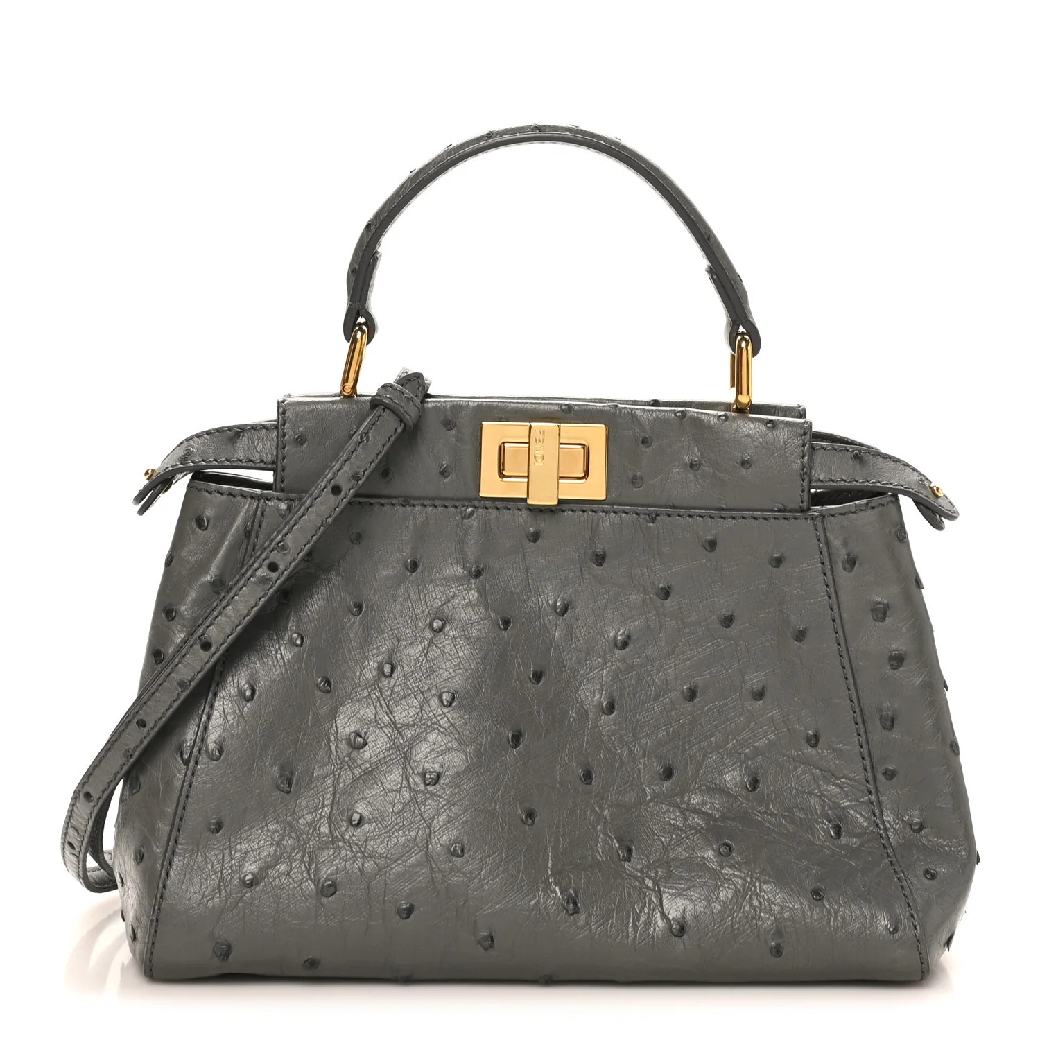 Fendi Ostrich Shiny Nappa Mini Peekaboo Iconic Satchel Grey 1859076 | FASHIONPHILE (US)