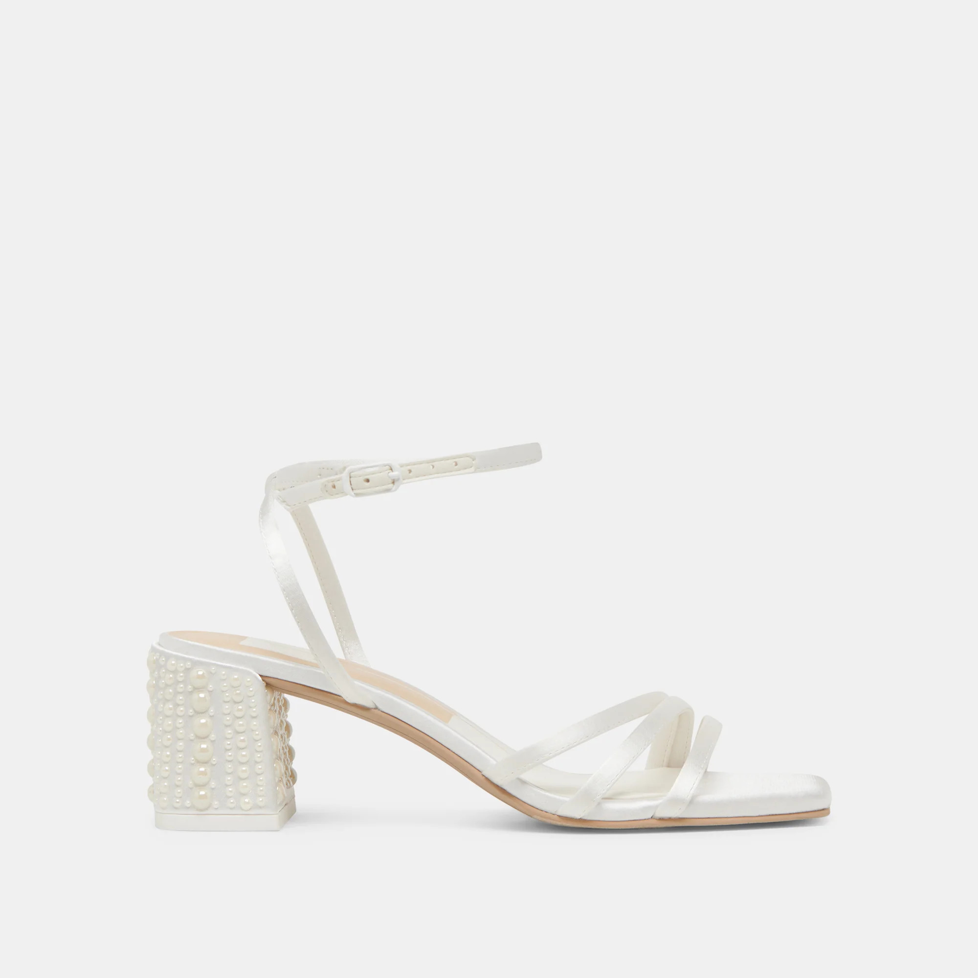 YSABEL PEARL HEELS TRUE WHITE SATIN | DolceVita.com