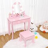 Bophy Girls' Vanity Table and Chair Set, Kids Makeup Dressing Table with Lights & Wood Makeup Playse | Amazon (US)
