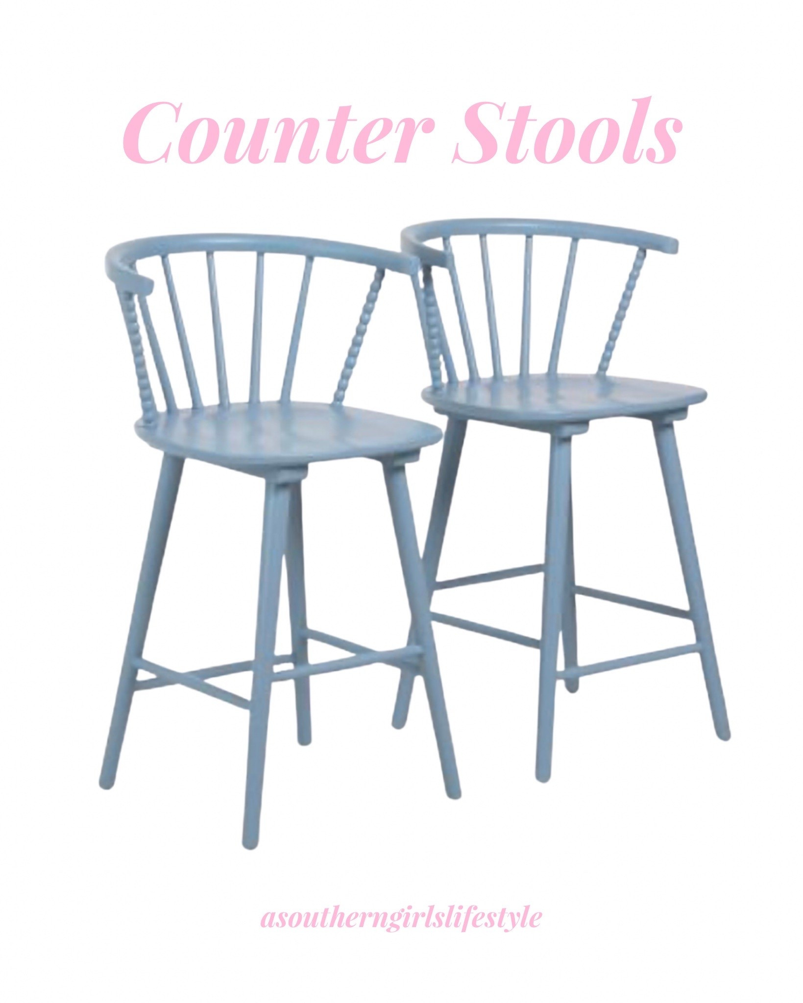 Set of 218x37 Blue Spindle Back Counter Stools - very Serena & Pottery B feels! 

Home Decor. Kitchen. Grandmillenial. French Country

#LTKHome #LTKSeasonal #LTKdayinmylife
