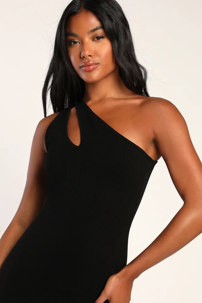 Angles for Days Black Cutout One-Shoulder Bodycon Midi Dress | Lulus (US)